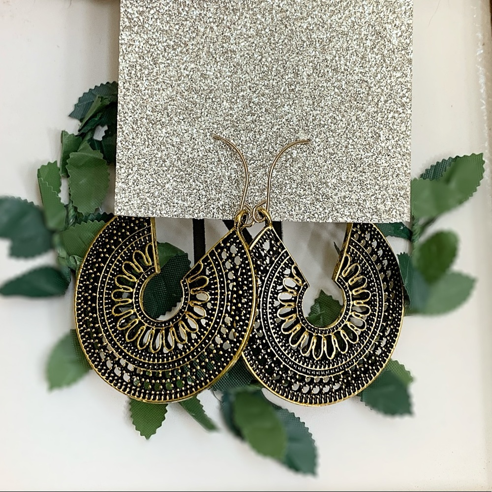 Bohemian Bronze Drop Disc Earrings